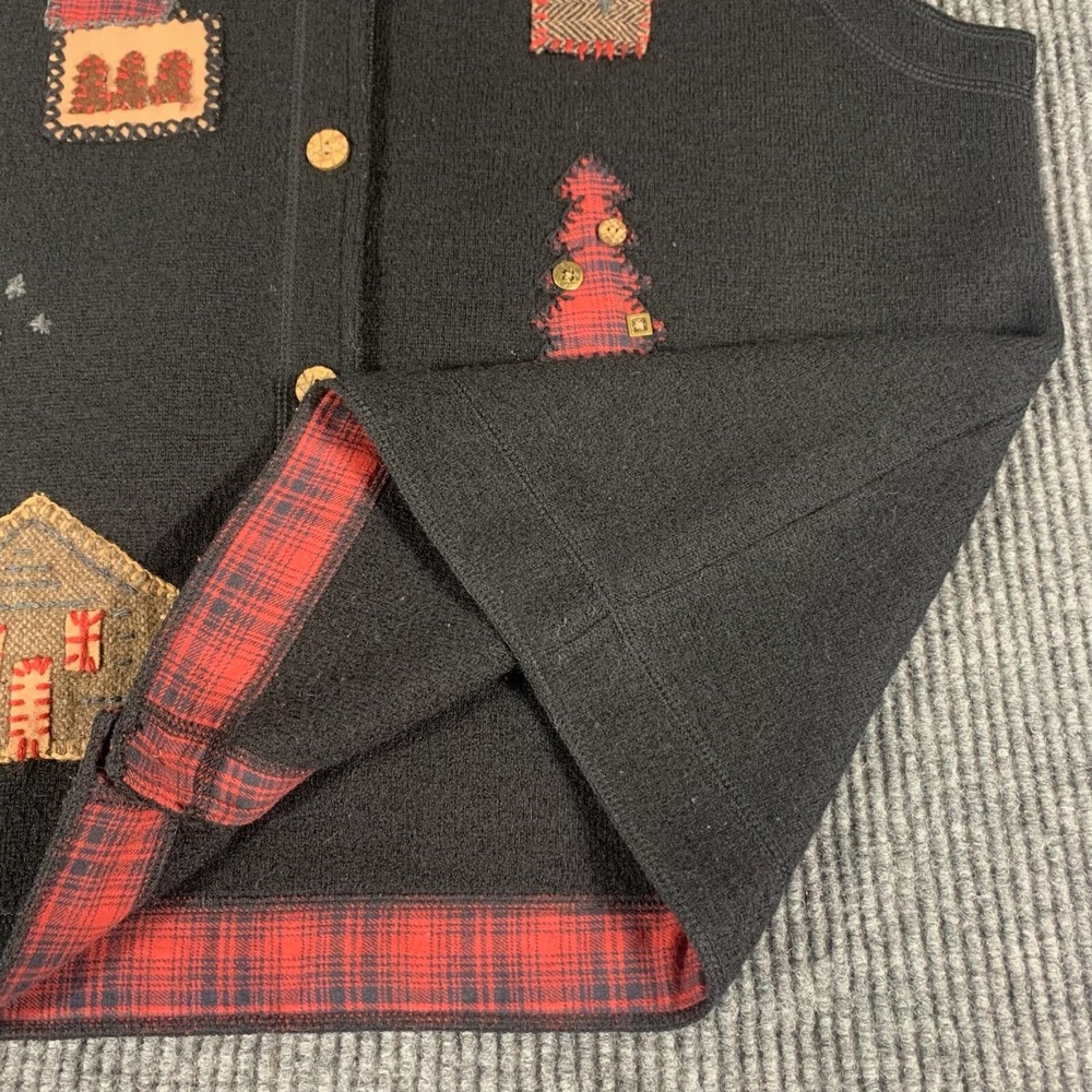 VTG Woolrich Sweater Vest Womens XL Black Wool Vest Patches Cottage Core Grandma - Picture 8 of 12